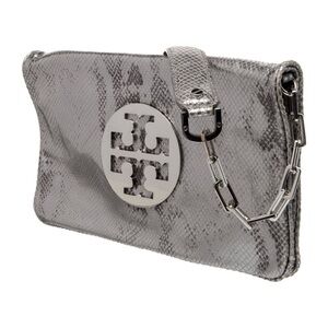 TORY BURCH Audra Reva Clutch
Python Snake Leather Logo Shoulder
Bag in Silver